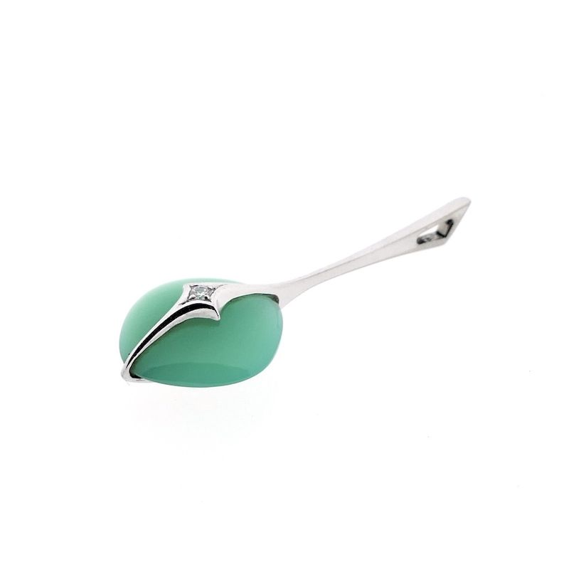 Image 3 of White gold pendant with jade and diamond | 0.025 ct.