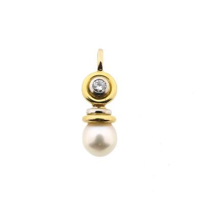Afbeelding 1 van Bicolor gouden hanger met parel en diamant; 0,20 ct.
