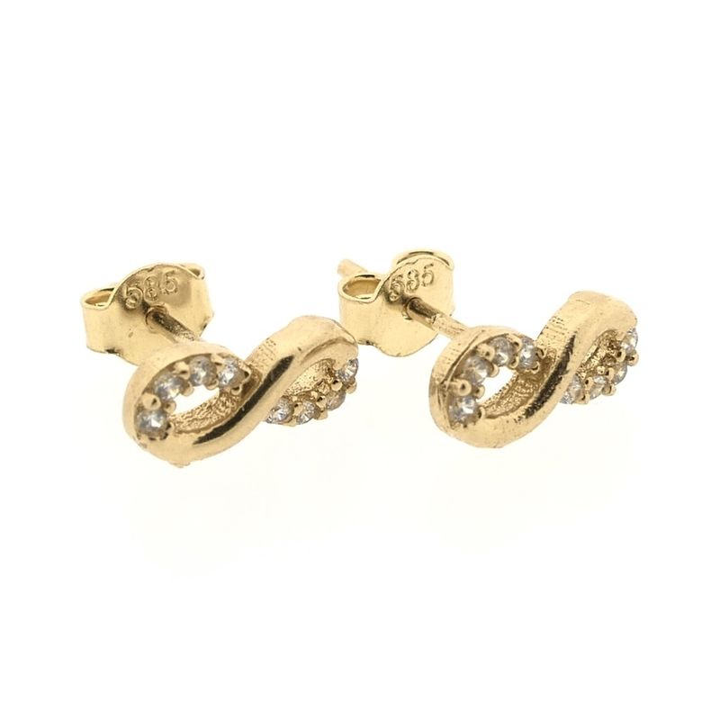 Image 5 of Gold infinity stud earrings with zirconia