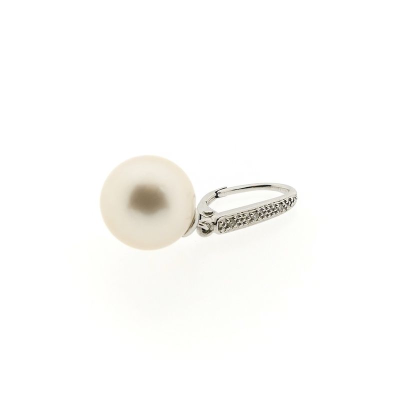 Image 4 of White gold stud earrings with pearl and diamond | 0.03 ct.