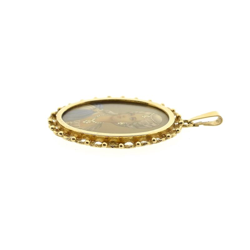 Image 8 of Antique Gold Pendant with Enamel Portrait and Diamonds