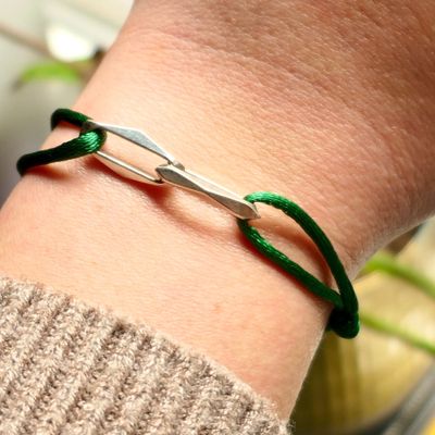 Image 2 of Forever Knots® Green Satin Bracelet with Silver Link