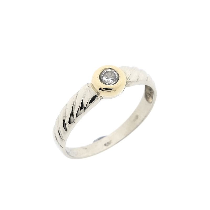 Image 1 of Two-tone gold solitaire ring with zirconia.