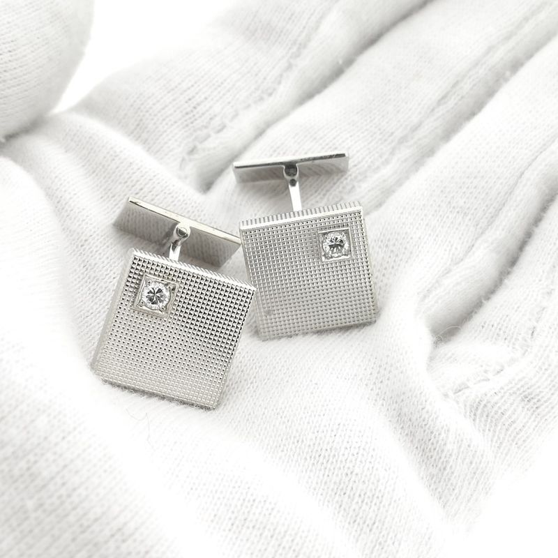 Image 8 of White gold cufflinks with diamond; 0.16 ct.