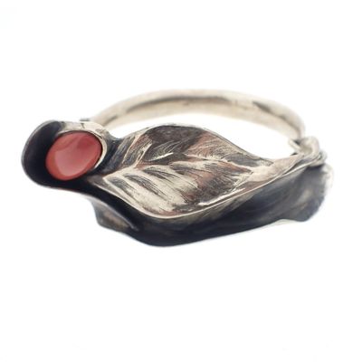 Silver floral fantasy bracelet with blood coral | Ø 54 mm Image 1 of Silver floral fantasy bracelet with blood coral | Ø 54 mm