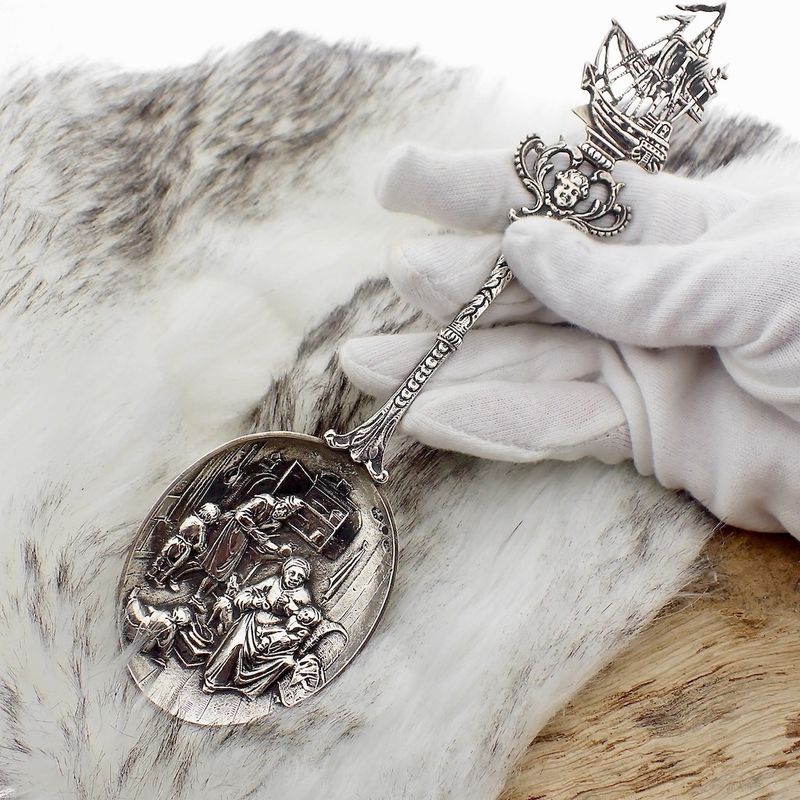 Image 8 of Silver birth spoon; Old Dutch from 1922