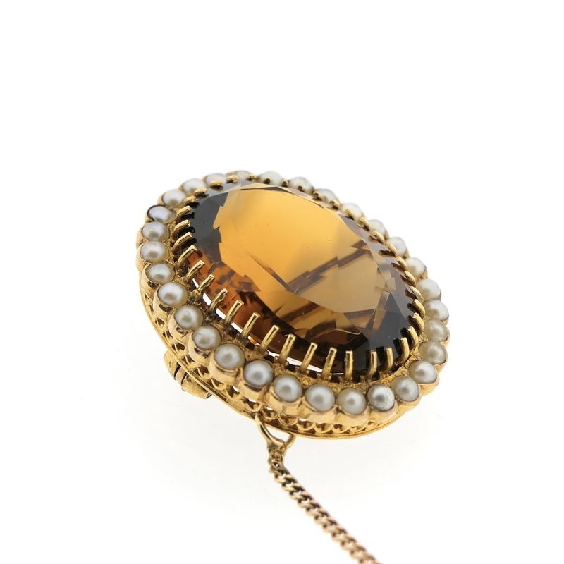 Image 3 of Gold brooch with smoky quartz and pearls