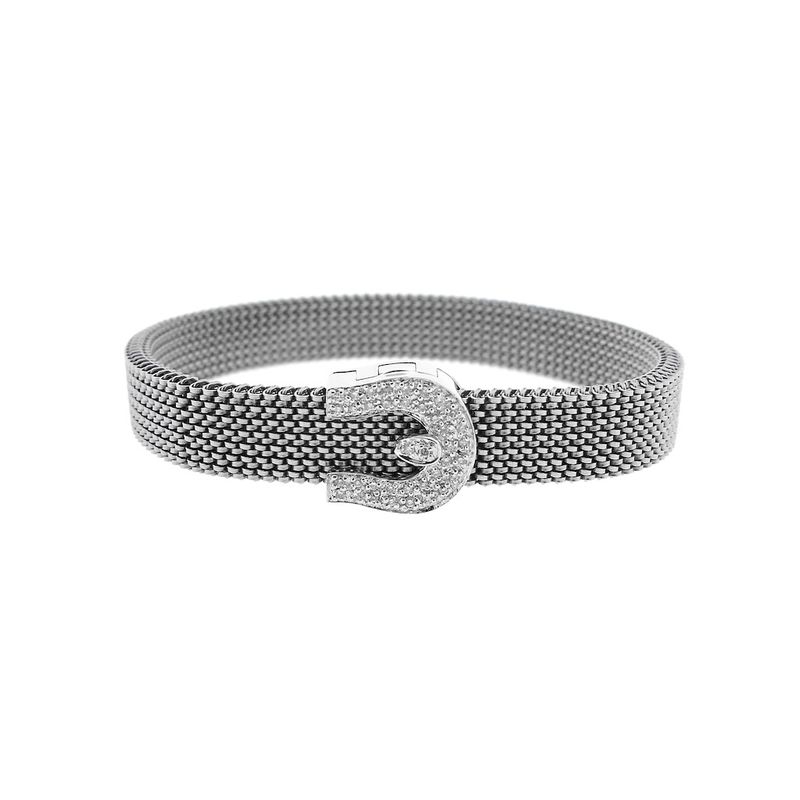 Image 3 of Steel Flex bracelet with white gold charm and diamond | 0.20 ct.