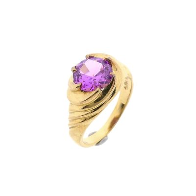 Image 1 of Vintage Gold Ring with Synthetic Purple Gemstone