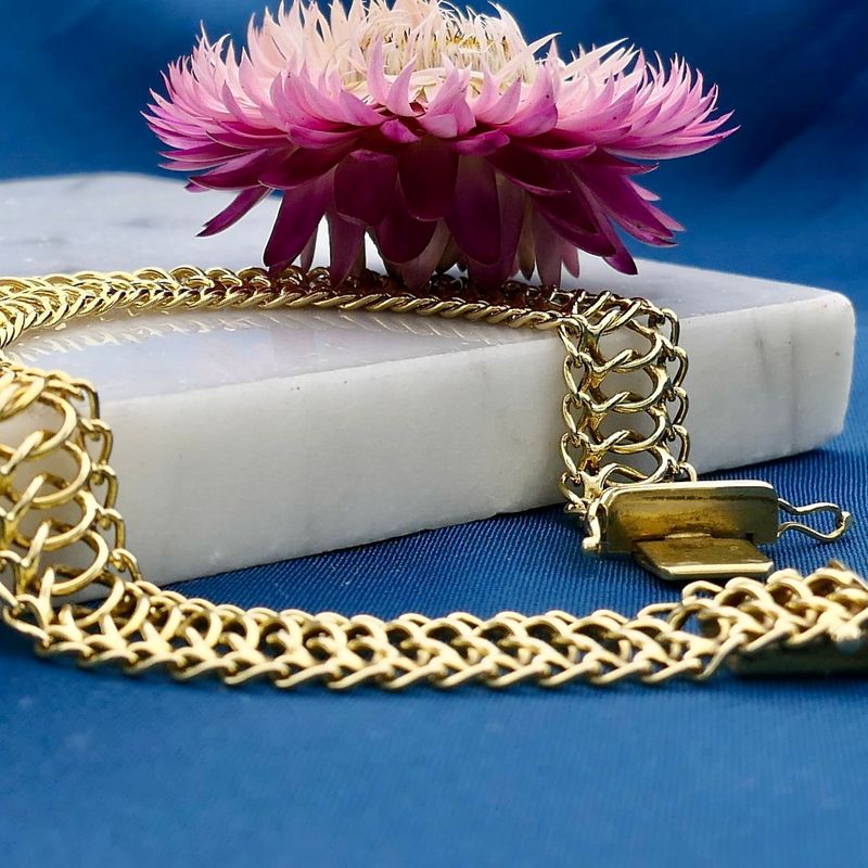 Afbeelding 2 van Vintage gouden fantasie schakelarmband | 20,5 cm