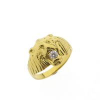 Gold ring of a lion's head with zirconia