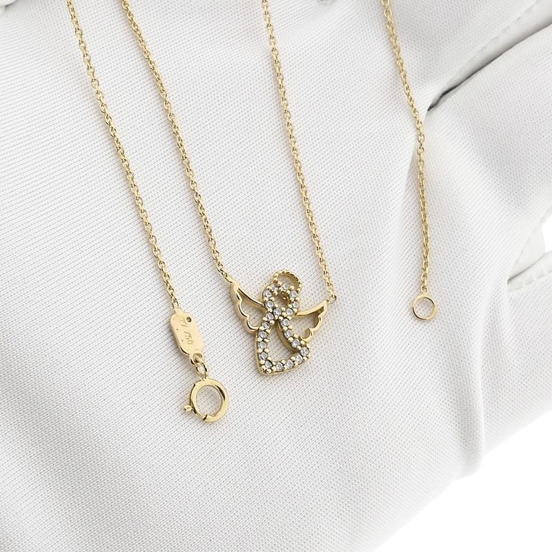 Image 10 of 18K gold anchor link necklace with a fixed pendant; angel with zirconia | 35 cm