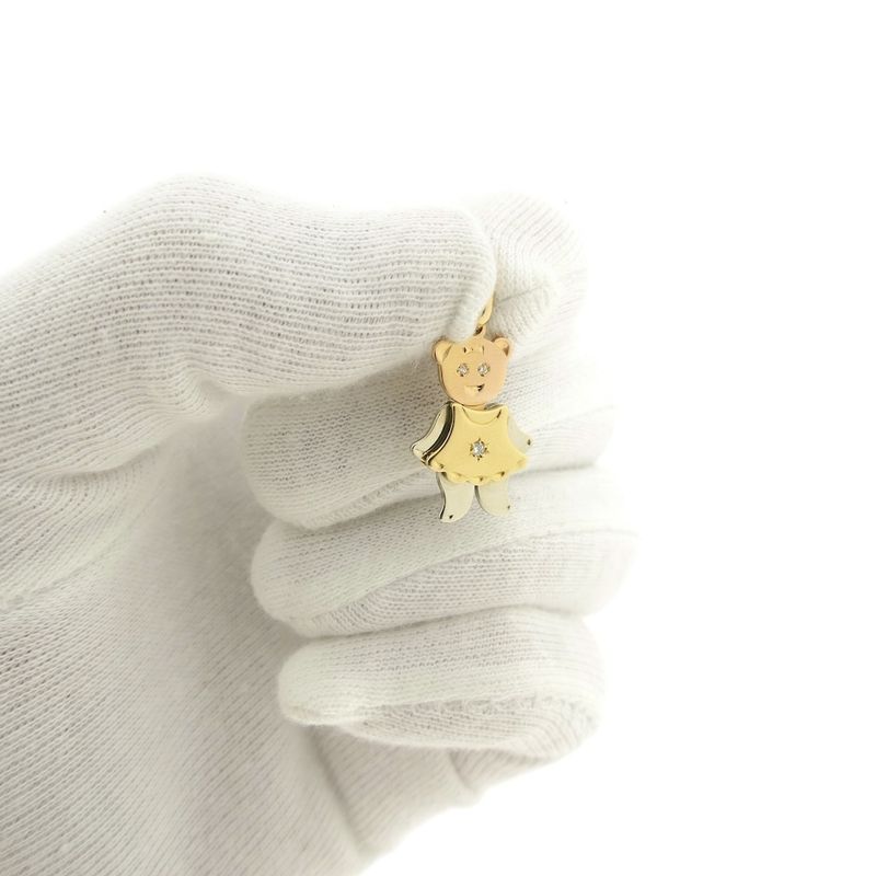 Image 9 of Tricolor gold pendant of a bear with diamond; 0.015 ct.