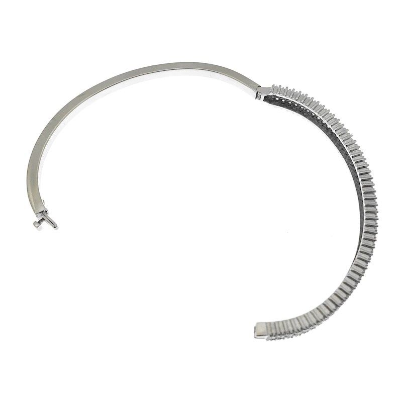 Image 6 of White gold bangle bracelet with a cluster of zirconia stones | Ø 63 mm