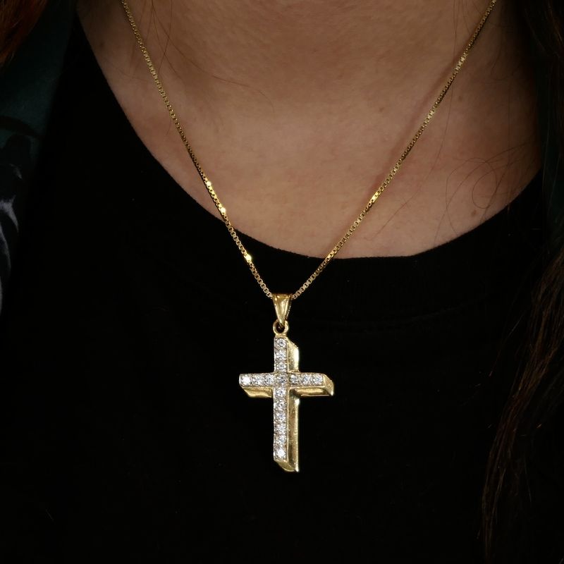 Image 11 of Gold cross pendant with zirconia