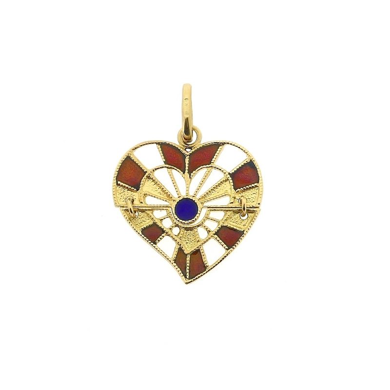 Image 2 of Gold heart pendant with colored enamel