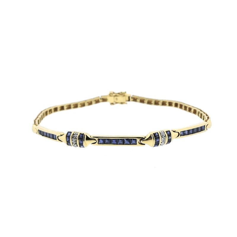 Image 3 of Gold bracelet with sapphire and diamond; 0.03 ct. | 18 cm