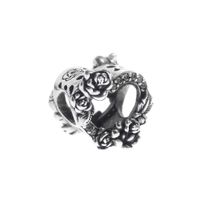 Pandora Charm; Silver; Open Heart and Rose Charm