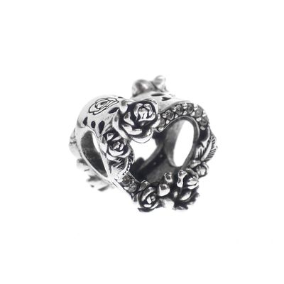 Image 1 of Pandora Charm; Silver; Open Heart and Rose Charm