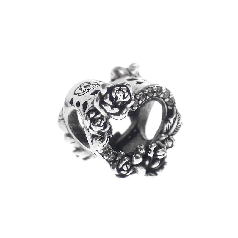 Image 1 of Pandora Charm; Silver; Open Heart and Rose Charm