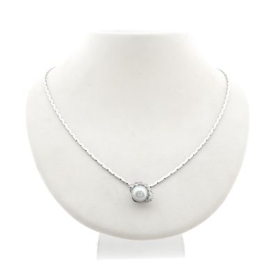 White gold necklace with Tahitian pearl and diamonds; 0.35 ct. Image 1 of White gold necklace with Tahitian pearl and diamonds; 0.35 ct.
