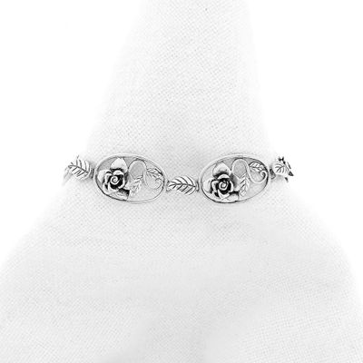 Image 1 of Antique silver bracelet with floral design; Art Nouveau | 22.5 cm
