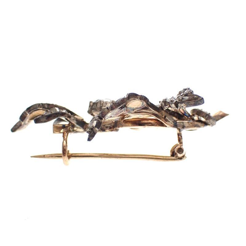 Image 4 of Antique gold and silver brooch with diamonds; approx. 1.00 ct.