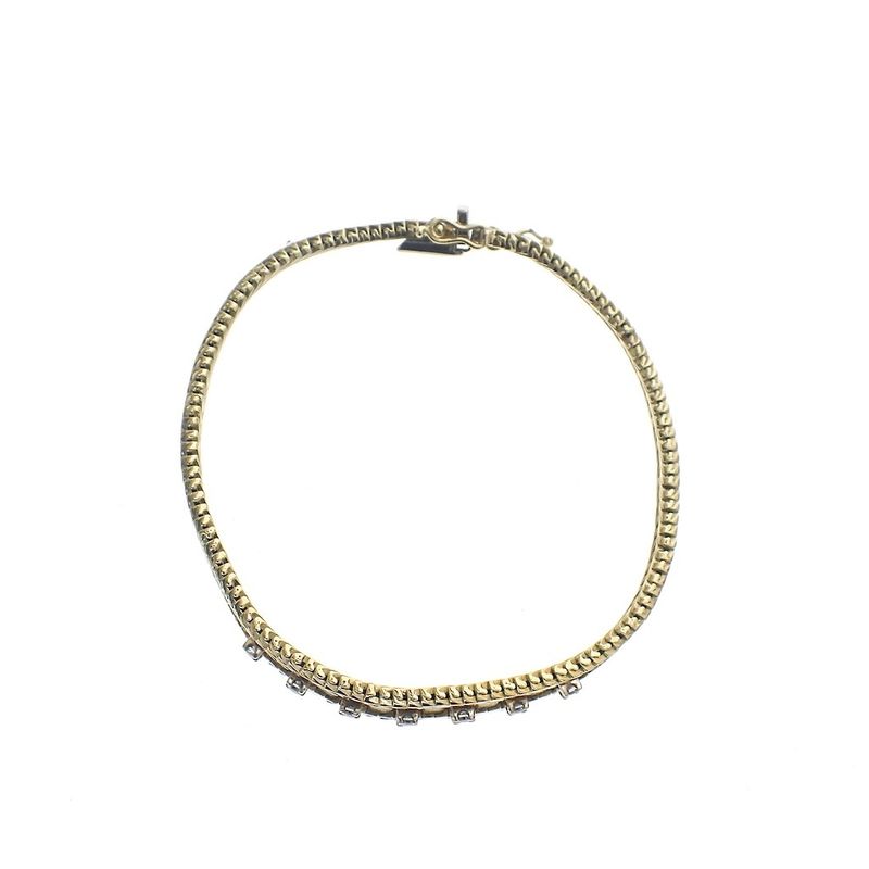 Image 3 of Gold herringbone link bracelet with diamonds; 0.28 ct.