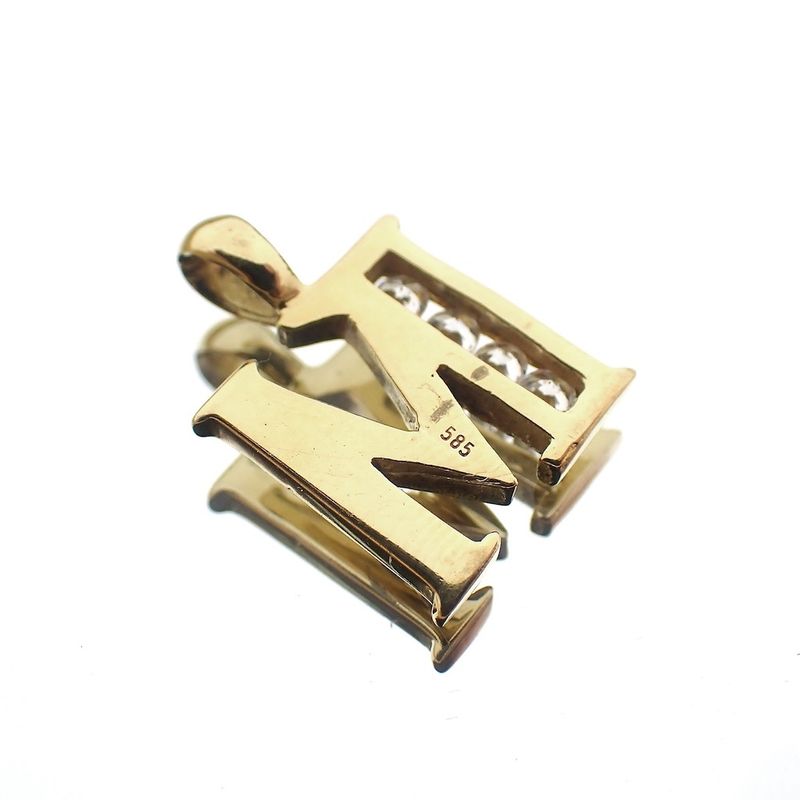 Image 5 of Gold letter pendant; M | With zirconia