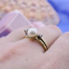 Image 9 of Gold ring with pearl and diamonds; 0.04 ct.