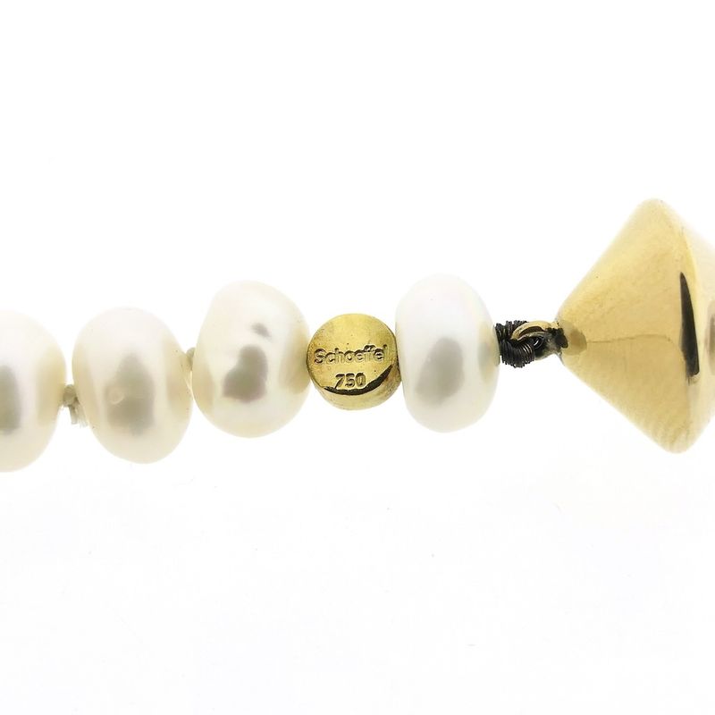 Image 4 of Gold baroque pearl necklace with chalcedony and sodalite; Schoeffel
