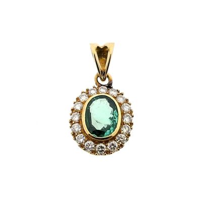 Image 1 of Gold pendant with emerald and diamonds; 0.32 ct.