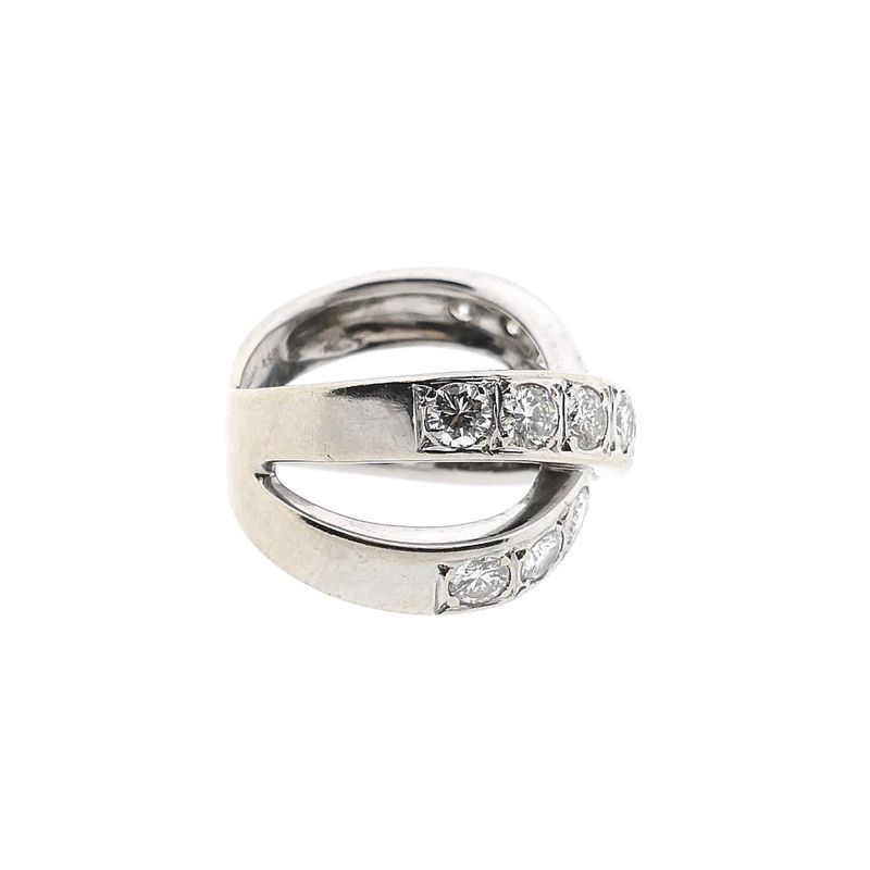 Image 5 of 18K White Gold Crossover Ring with Diamonds