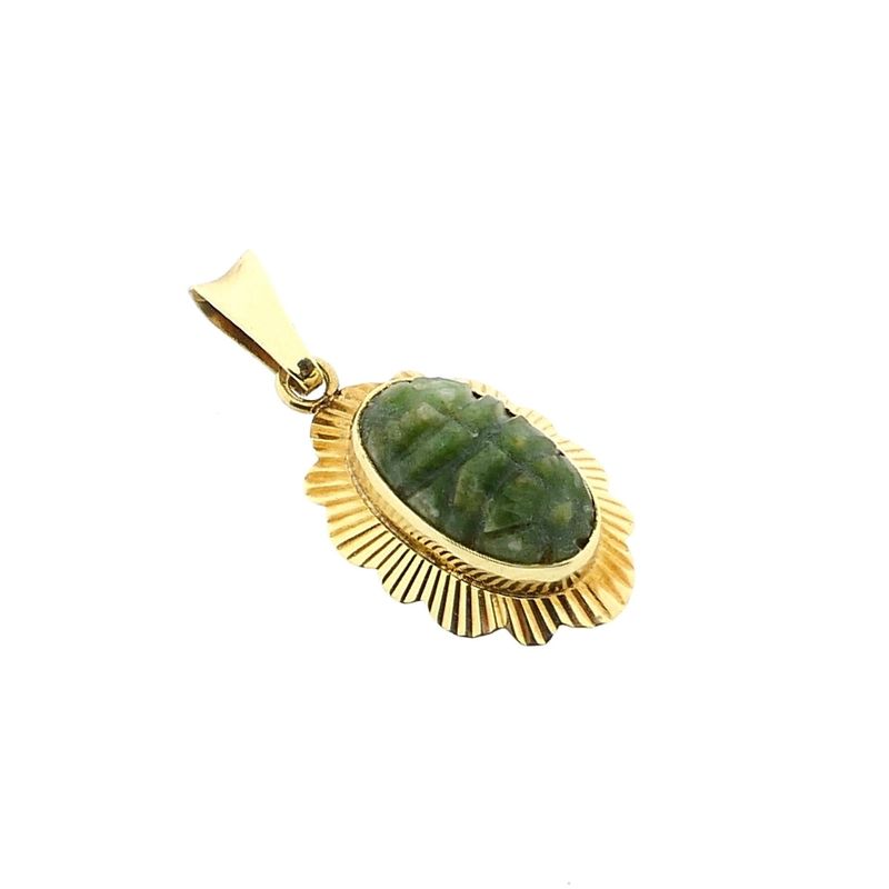 Image 7 of 14 Karat Gold Pendant with Nephrite Jade