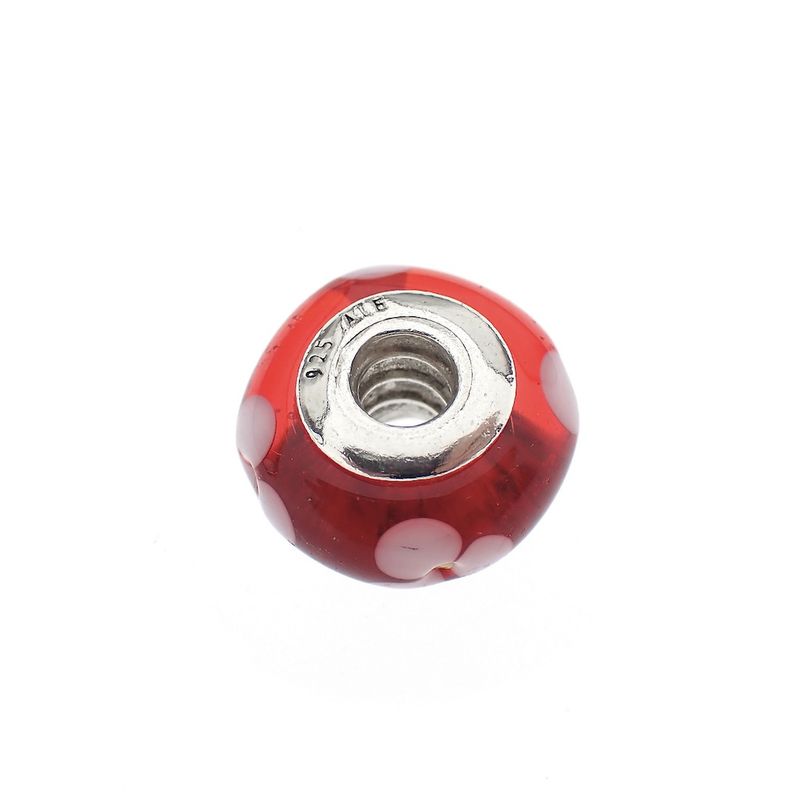 Image 4 of Pandora charm; Silver; Red/White Flower