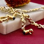 Afbeelding 2 van Bicolor gouden fantasieschakel collier met saffier | 44 cm
