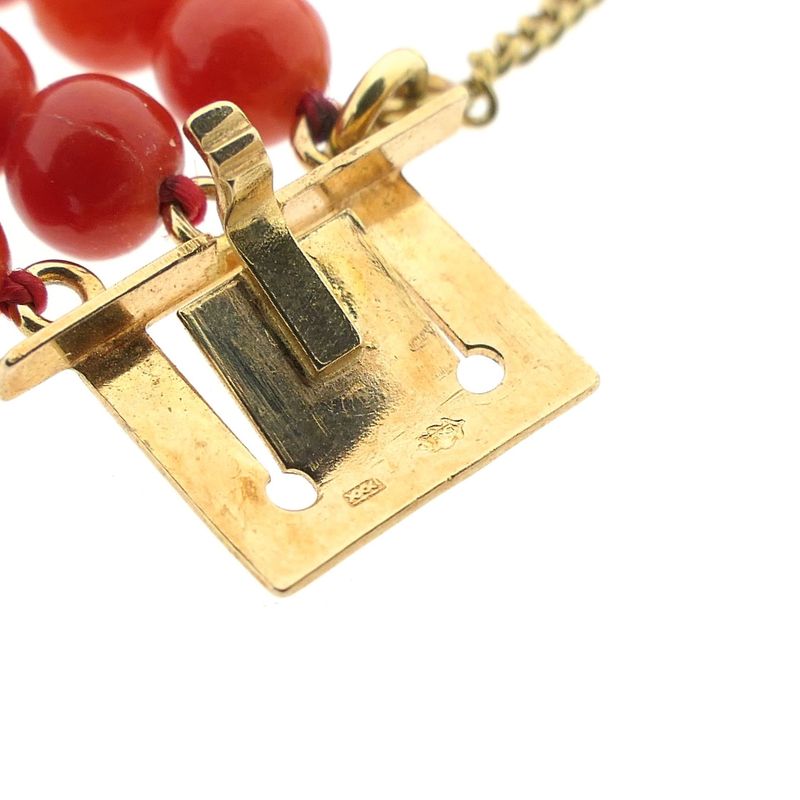 Image 8 of Antique red coral bead bracelet with gold decorative clasp