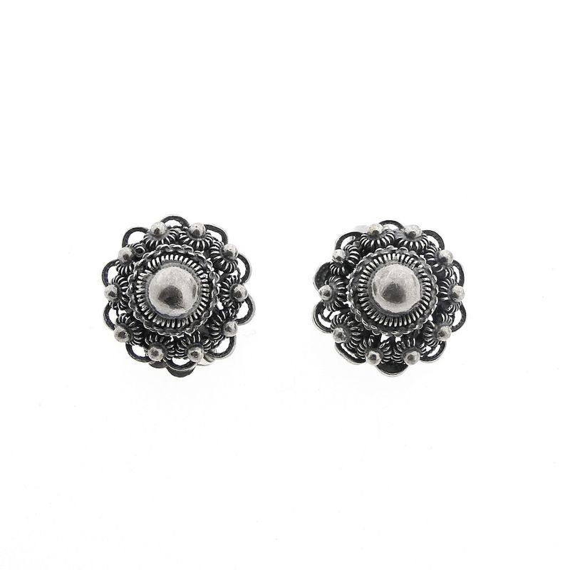 Image 1 of Silver clip-on earrings with a Zeeland button | Antique