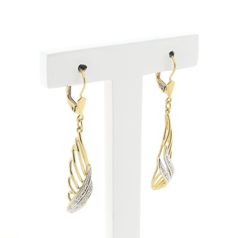Image 2 of Bicolor gold long earrings with diamonds; 0.01 ct.