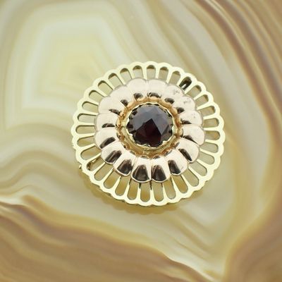 Image 2 of Two-tone gold brooch with garnet stone