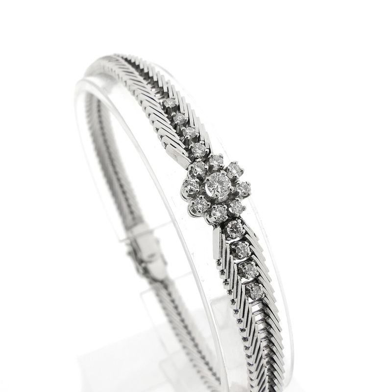 Image 3 of White gold herringbone link bracelet with 1.00 ct. diamonds.