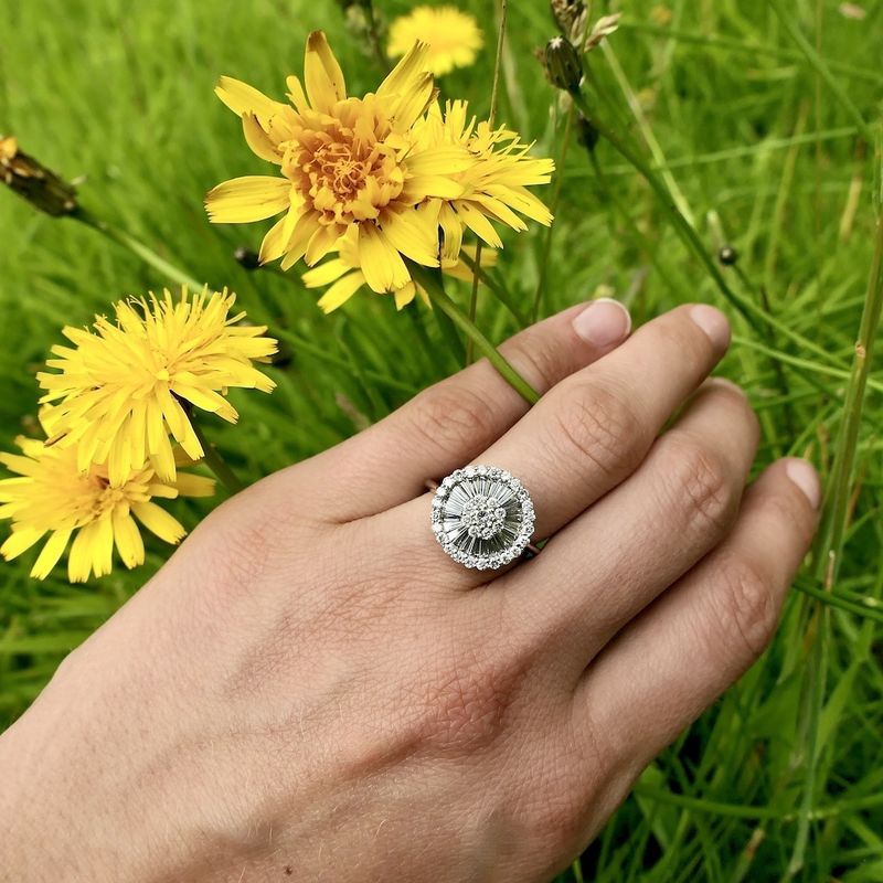 Image 2 of 18-karat white gold vintage cocktail ring with 1.96 ct. diamonds.