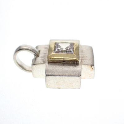 Silver bicolor matte pendant with zirconia Image 2 of Silver bicolor matte pendant with zirconia