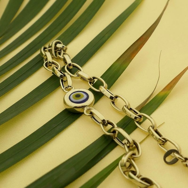 Image 2 of Gold Anchor-Link Bracelet with Nazar Eye