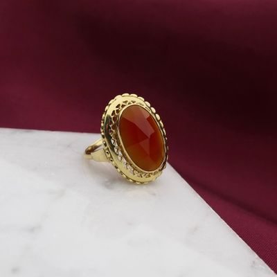 Image 2 of Gold statement ring with carnelian; 14 carat; size 15.75