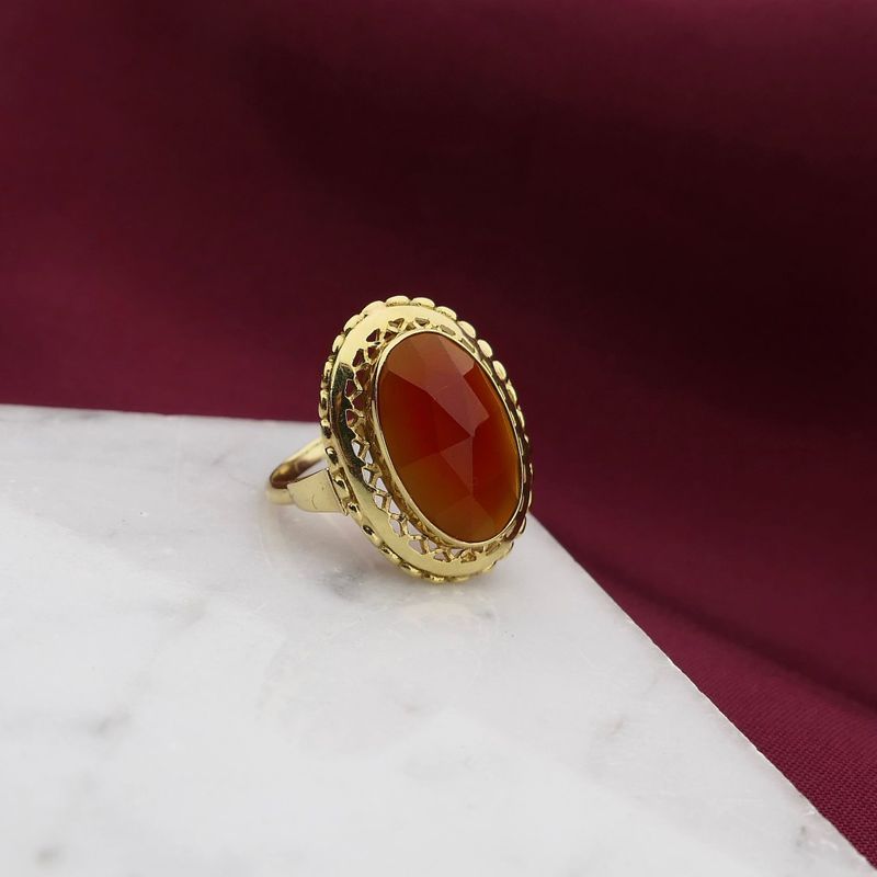 Image 2 of Gold statement ring with carnelian; 14 carat; size 15.75