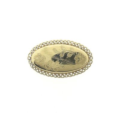 Image 1 of Vintage gold brooch with flower engraving; Floral design