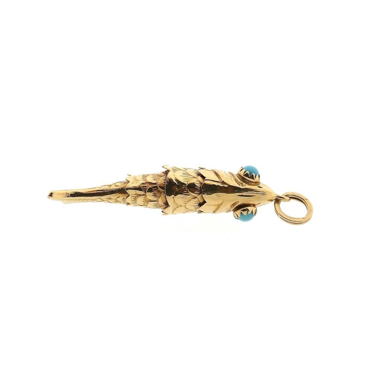 Afbeelding 6 van Gouden hanger van een vis met Turquoise