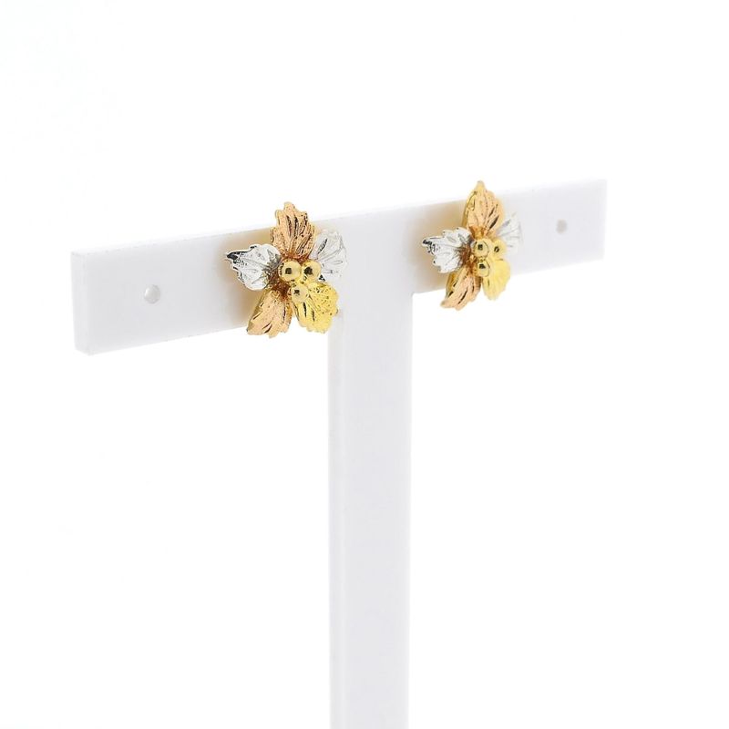 Image 3 of Tricolor gold flower stud earrings