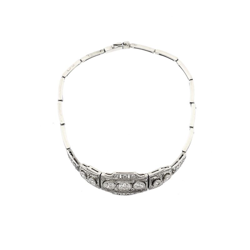 Afbeelding 4 van Witgouden Art-deco armband met diamanten; Ca. 1,29 ct. | 19 cm